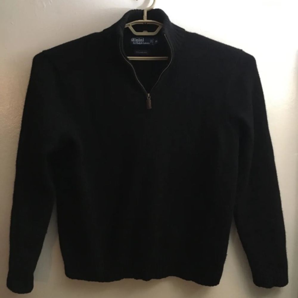 Polo Ralph Lauren Mens Sweater 1/4 Zip 100% Lambs Wool Pullover Black XL